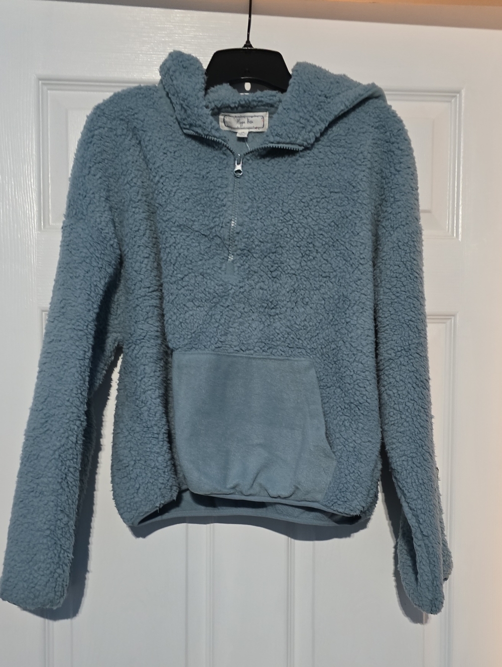 Hippie Rose Dusty Blue Sherpa Half-Zip Hoodie Sweater